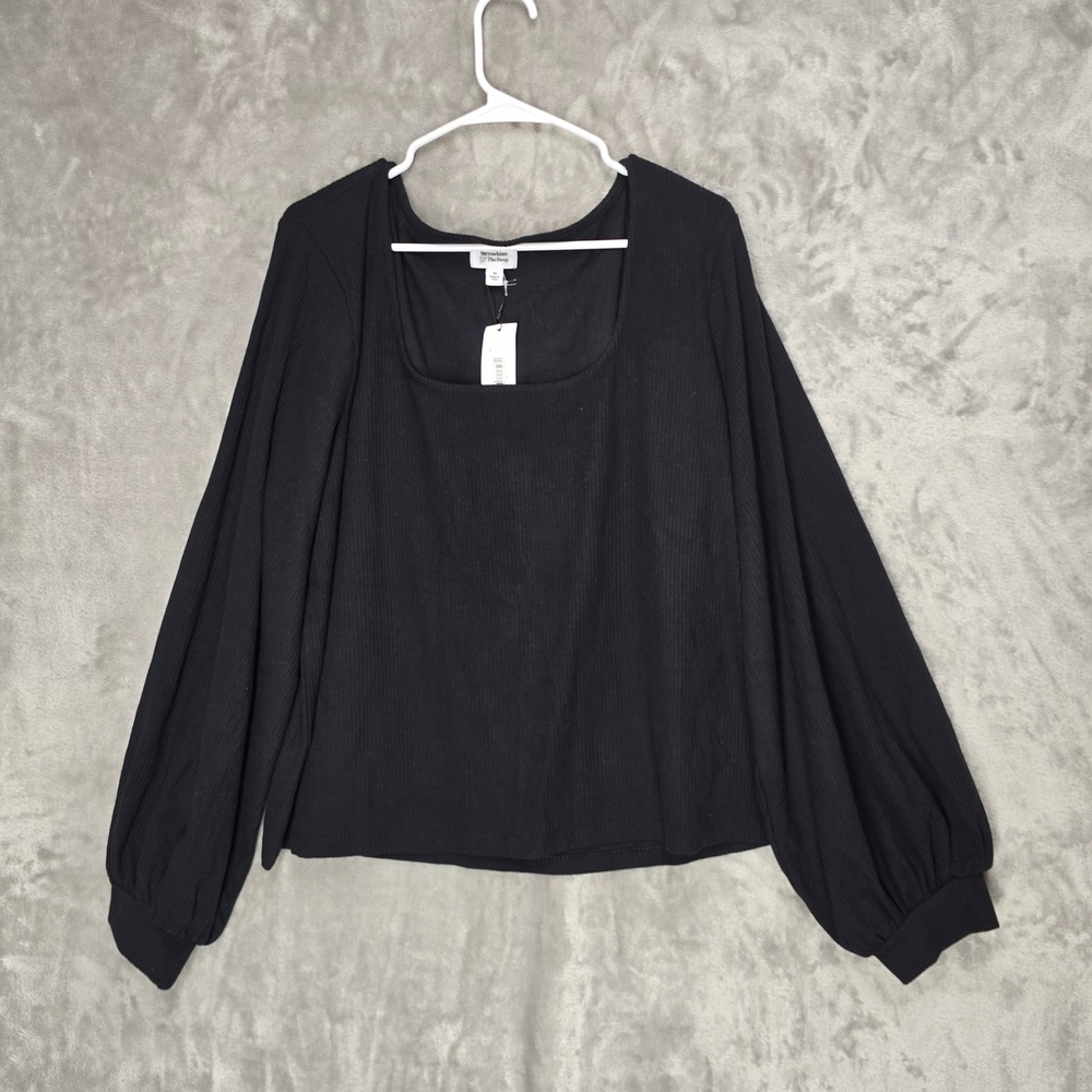Lucyswhims The Drop Black Ribbed Square Neck Balloon Sleeve Top 3X Stretch‎ Flow